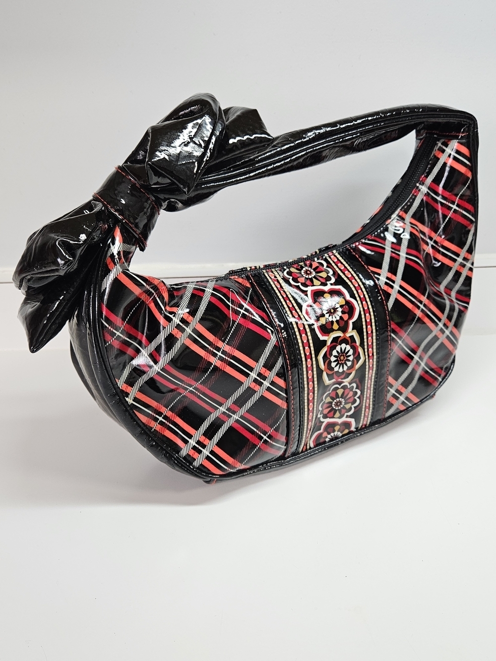 Vera Bradley Frill Pirouette Black Red Bow Shoulder Tote Handbag Purse